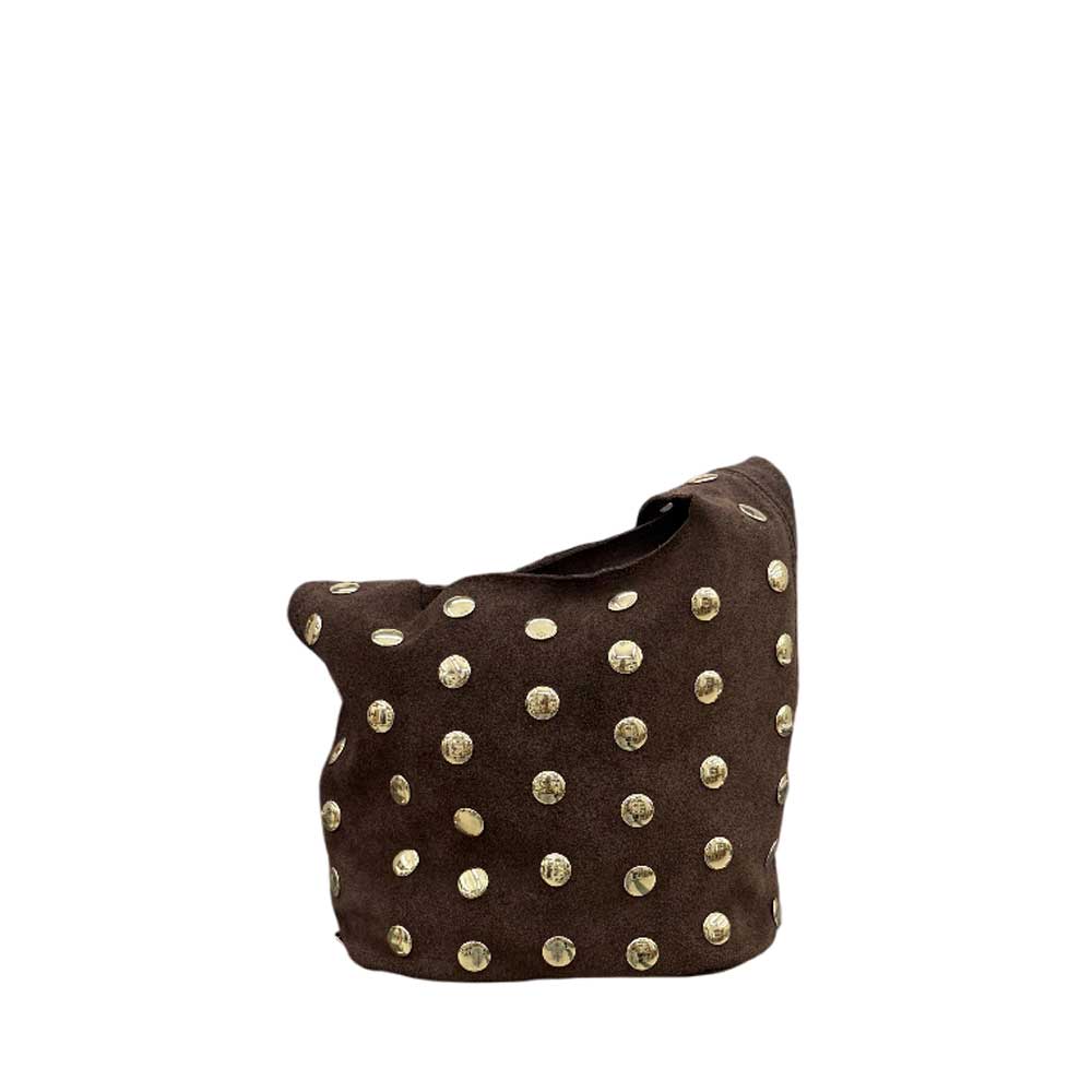 Bolso de Piel Tachuelas Marrón Chocolate