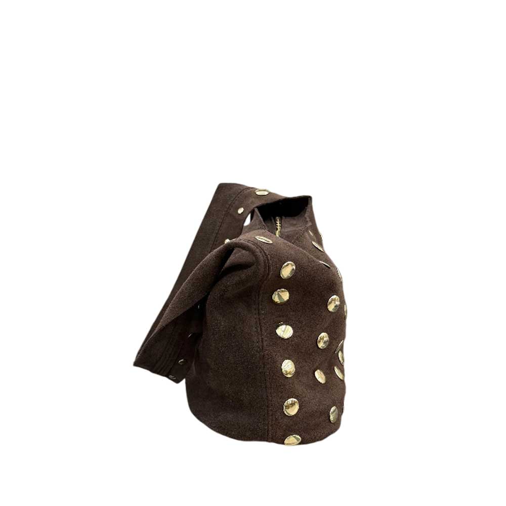 Bolso de Piel Tachuelas Marrón Chocolate