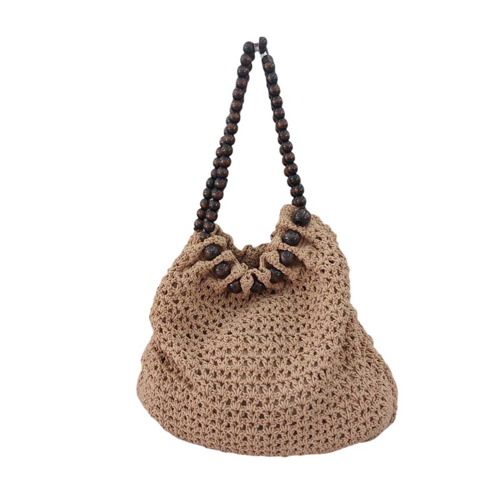 Bolso Crochet Cuentas Camel